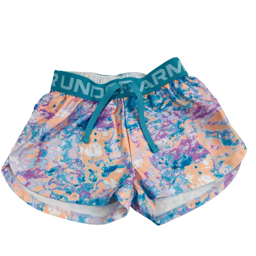 Under Armour Athletic Shorts Girls YSM HeatGear Watercolor Abstract  Blue Orange